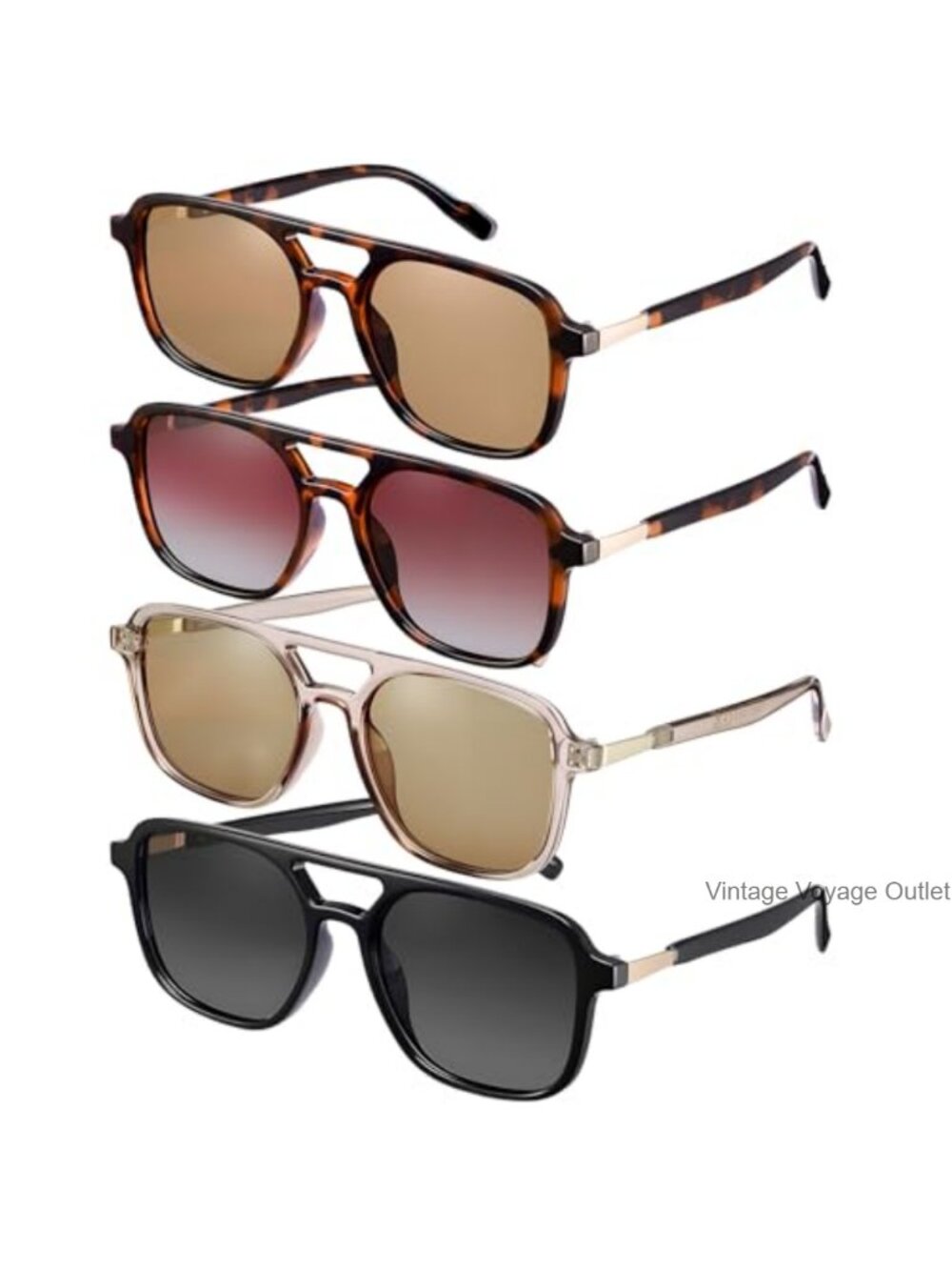Retro Aviator Sunglasses 4 Pack for Women Men Plastic Frame